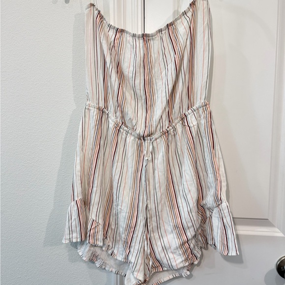 La Hearts Pants - La Hearts Striped Romper in White with Rust, Teal & Lavender